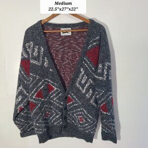 Vintage 80s Le Tigre Men's Medium Gray/Red/White Cardigan Sweater Made in USA